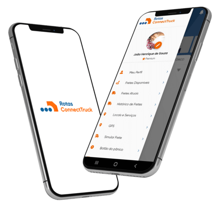 Dois celulares com imagens representando funcionalidades do sistema