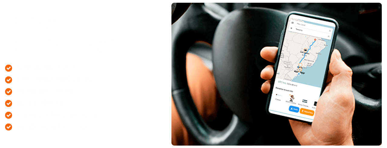 Caminhoneiro com celular utilizando o sistema